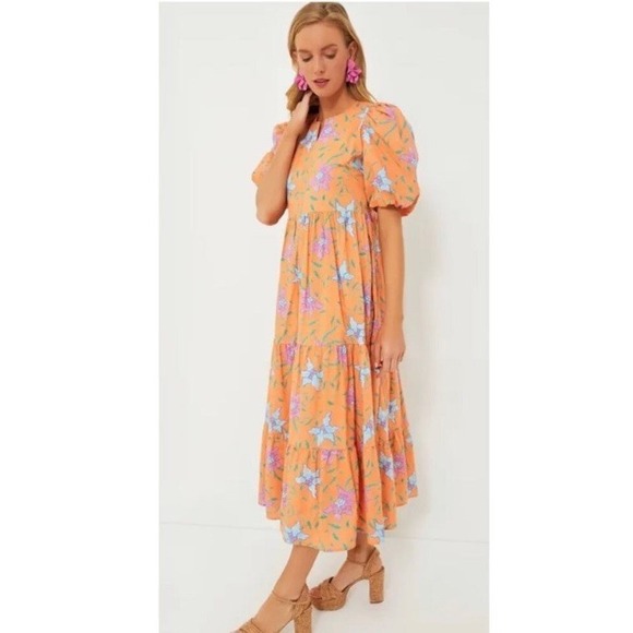 Tuckernuck Hyacinth House Dress Womens Orange Floral Cisco Maxi Small NWT $168 - Picture 2 of 14